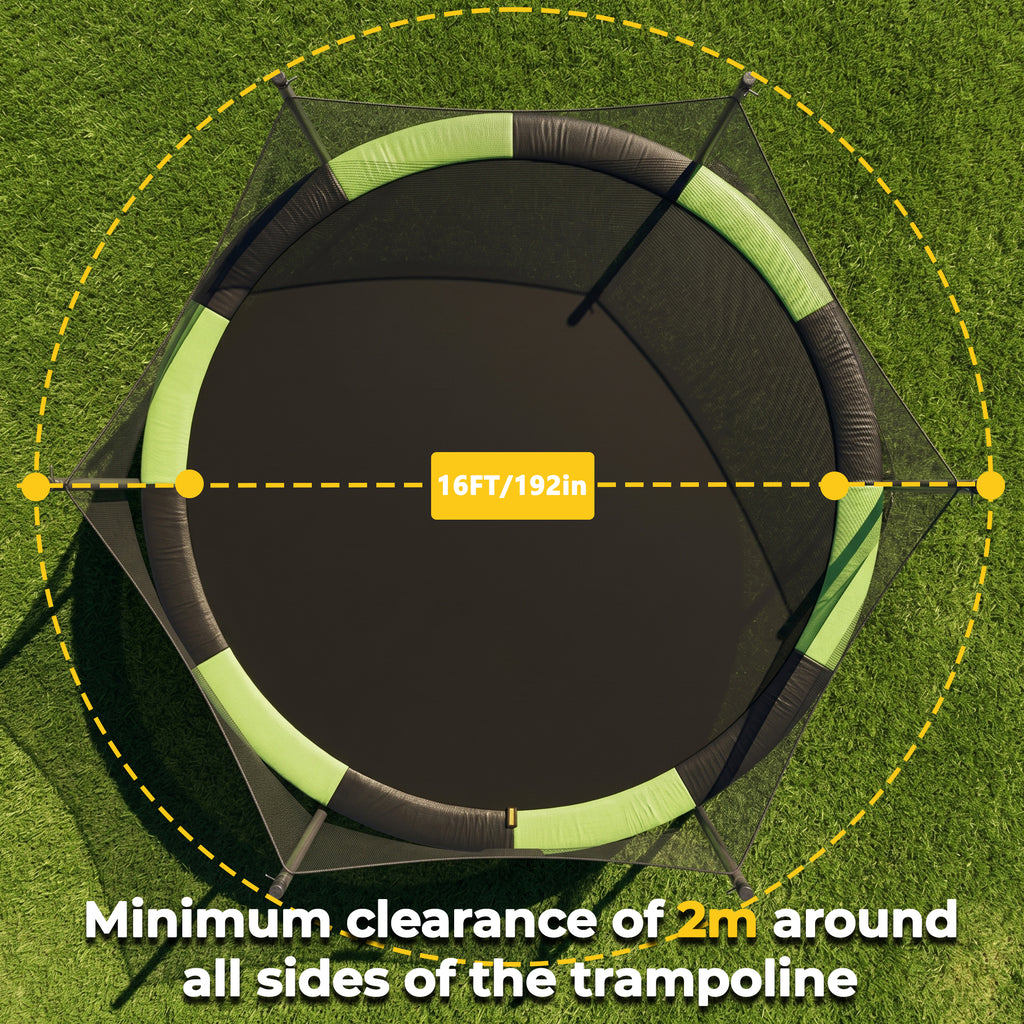 Mersco 16FT Trampoline PLAY Heavy Duty Outdoor Trampoline for Kids, Backyard Trampoline with Enclosure Net for Family Fun,Jumping Trampoline for Boys and Girls Birthday Gift,Green