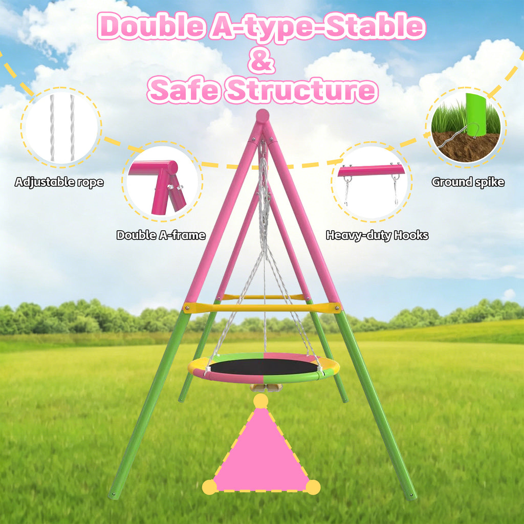 Mersco 3-in-1 Swing Set for Backyard with Slide, Swing Heavy Duty 440lbs Metal Outdoor Swing Stand, Contain 1 Saucer 32" and 1 Belt Seat 26.2" ,Slide for Playground, Backyard Playset