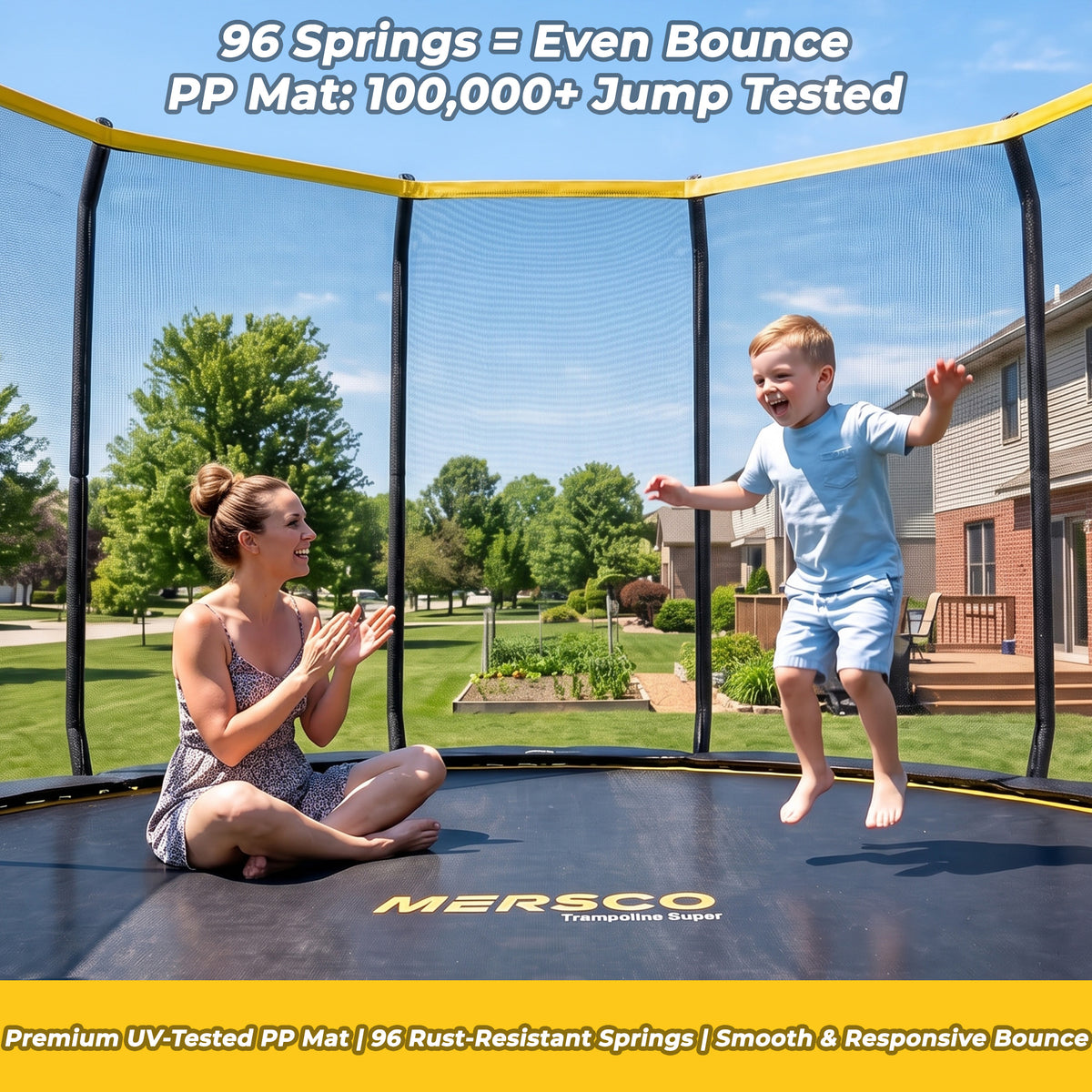 Mersco 15FT Kids Trampoline, Heavy Duty Outdoor Trampoline with Safety Enclosure Net and Upgraded Ladder for Backyard Family Fun, Jumping Trampoline SUPER
