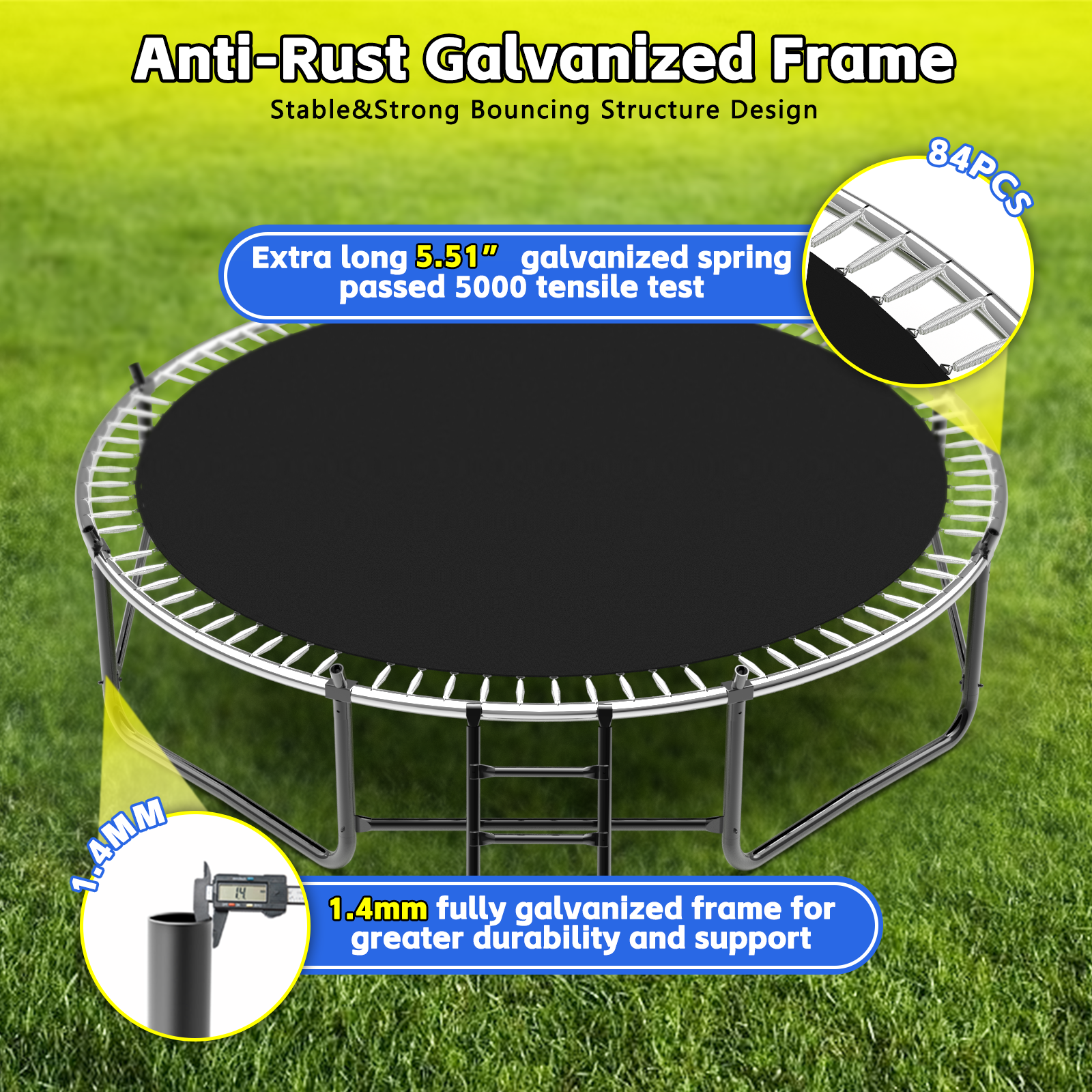 Mersco 14FT Heavy Duty Trampoline with Enclosure Net , Swing Set Outdoor Big Trampoline for Backyard, Kids Trampoline with Basketball Hoop, Kids Birthday and Festival Gifts,Green
