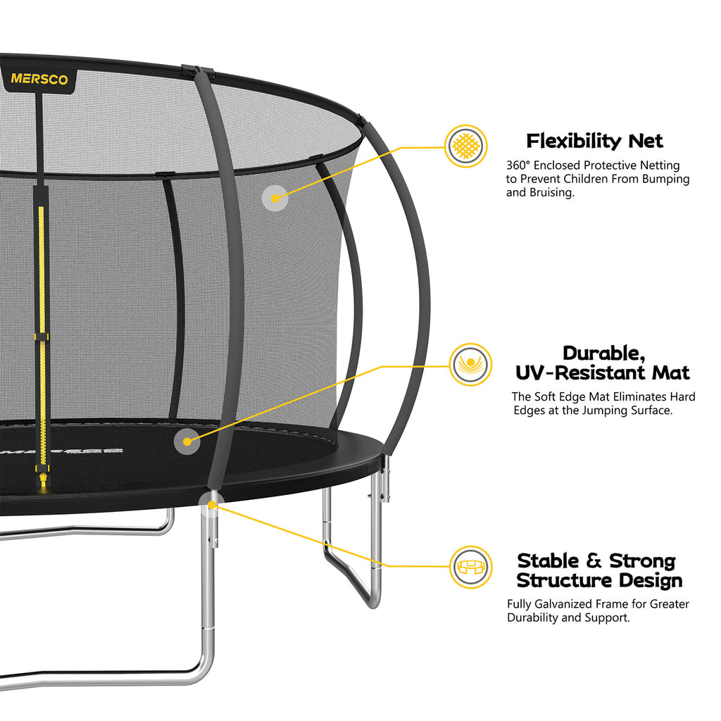 Mersco 14ft Trampoline for Kids and Adults,Pumpkin Outdoor Trampoline with Enclosure and Net,Jumping Trampoline SPACE for Boys and Girls Birthday Gifts,Black