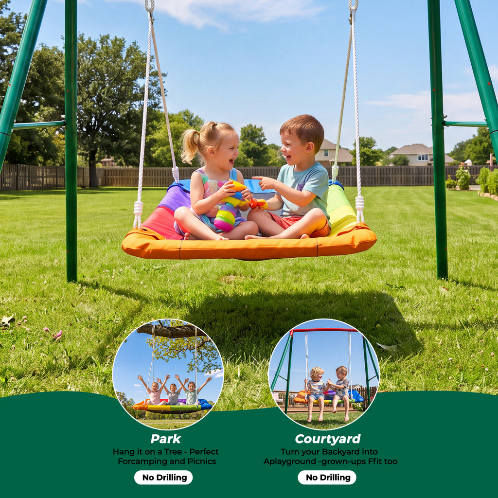 Mersco 60" Platform Swing Seat and Sturdy Metal A-Frame Stand for Kids , Detachable Rectangular Swing, 440 lbs Heavy-Duty A-Frame for Small Backyard Fun,Green