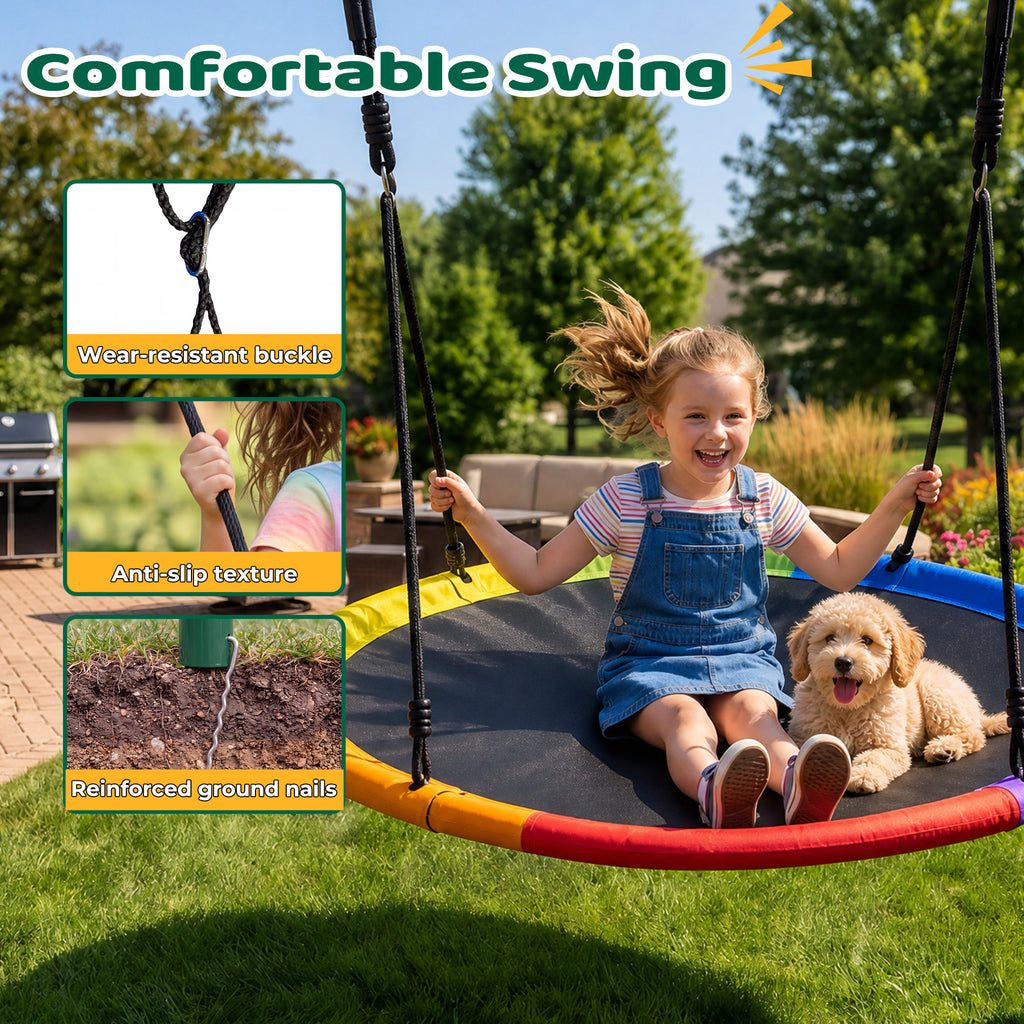 Mersco 60" Saucer Swing with Stand for Adults & Kids, Extra-Large Detachable Round Swing, 440 lbs Heavy-Duty A-Frame for Small Backyards & Camping,Green