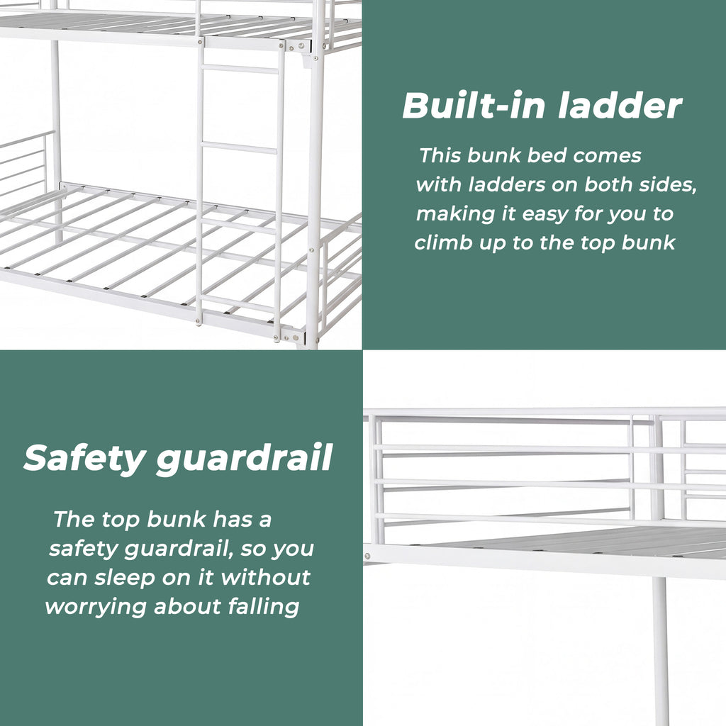 Uiowio Twin over Twin Metal Bunk Bed with Built-in Ladder & Safety Guardrail, Space-Saving Bunk Beds Frame with Storage for Bedroom & Dorm Room, Black