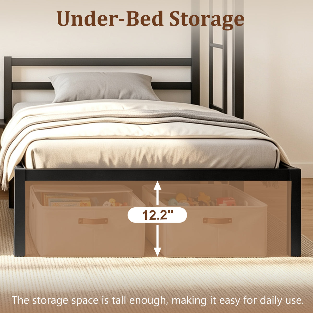 Netrum Triple Bunk Bed for Teens Adults,Heavy Duty Metal Bunk Beds Frame, with Ladder & Storage, Safe Guardrail, Twin over Twin over Twin Bunk Bed, No Box Spring Needed