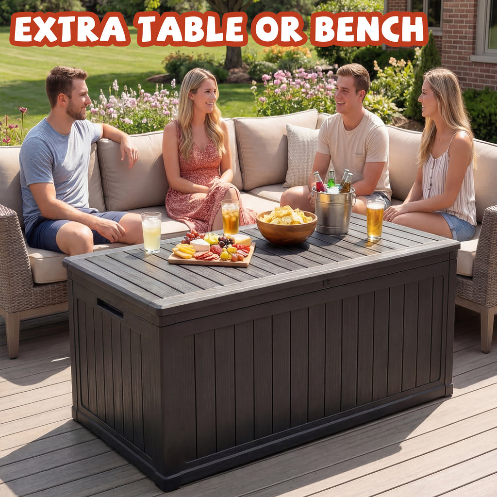 Mersco 260 Gallon Large Deck Box,Lockable Resin Outdoor Indoor Storage Box with Hundles,Waterproof UV Resistant Outside Deck Box for Patio Furniture Cushions, Pool Float,Garden Tool,Black