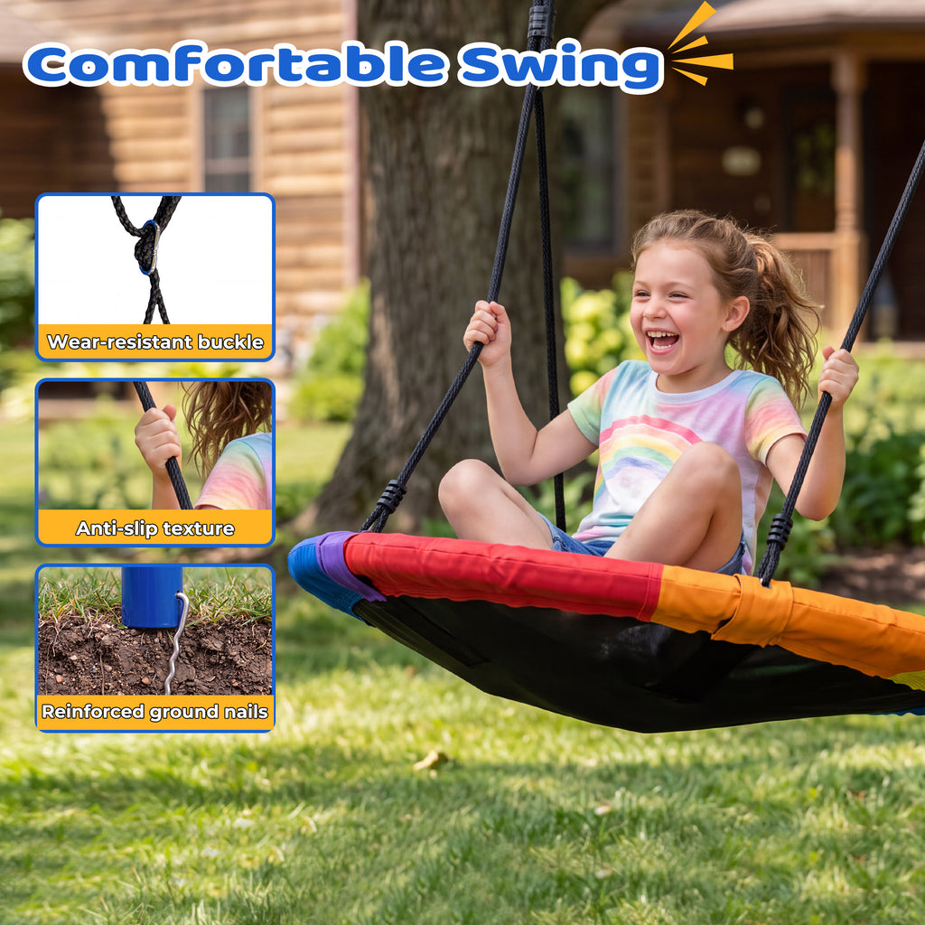 Mersco 48"Swing Set for Backyard with Stand,440 LBS Saucer Swing for Kids Outdoor with Heavy-Duty Metal Frame & Adjustable Ropes Round Swing,Blue