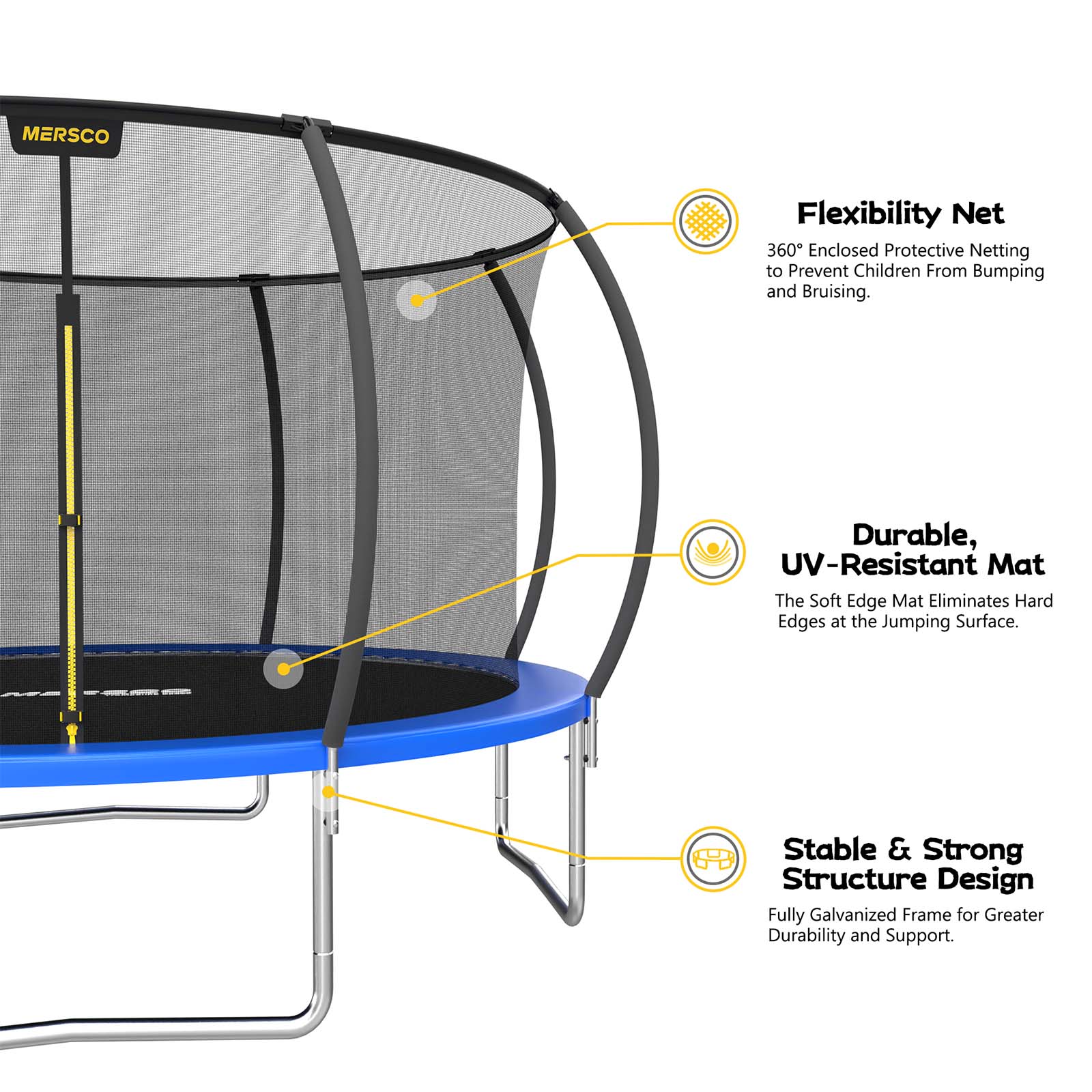 Mersco 14ft Trampoline for Kids and Adults,Pumpkin Outdoor Trampoline with Enclosure and Net,Jumping Trampoline SPACE for Boys and Girls Birthday Gifts,Blue