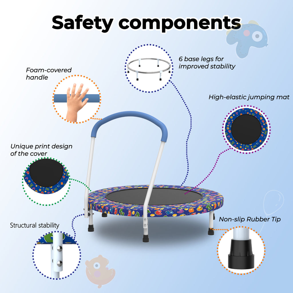 Mersco 36" Trampoline for Kids Indoor Trampoline with Handle for 2+ Years Kids Print