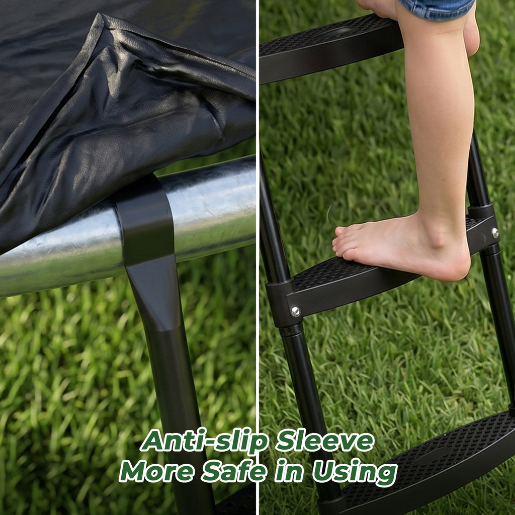 Mersco Weather Resistant Galvanized Steel 3 Step Trampoline Ladder with Wide Skid-Proof Steps Trampoline Climbing Trampoline Safety Ladder with Anti-Slip for Kids,Essential Trampoline Accessories