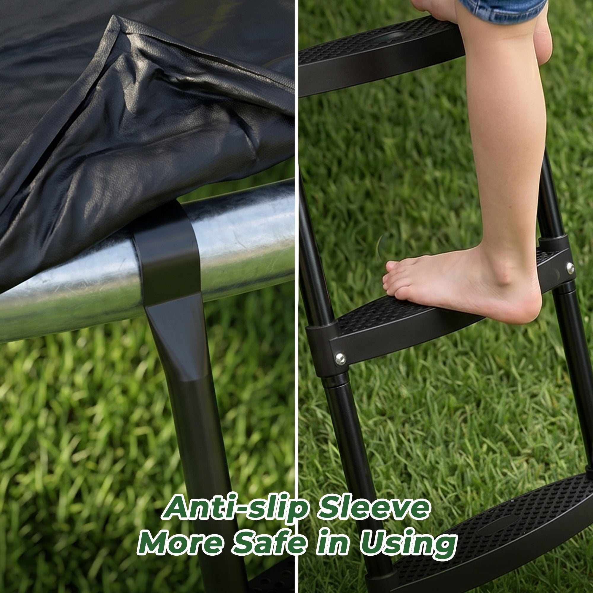 Mersco Weather Resistant Galvanized Steel 3 Step Trampoline Ladder with Wide Skid-Proof Steps Trampoline Climbing Trampoline Safety Ladder with Anti-Slip for Kids,Essential Trampoline Accessories