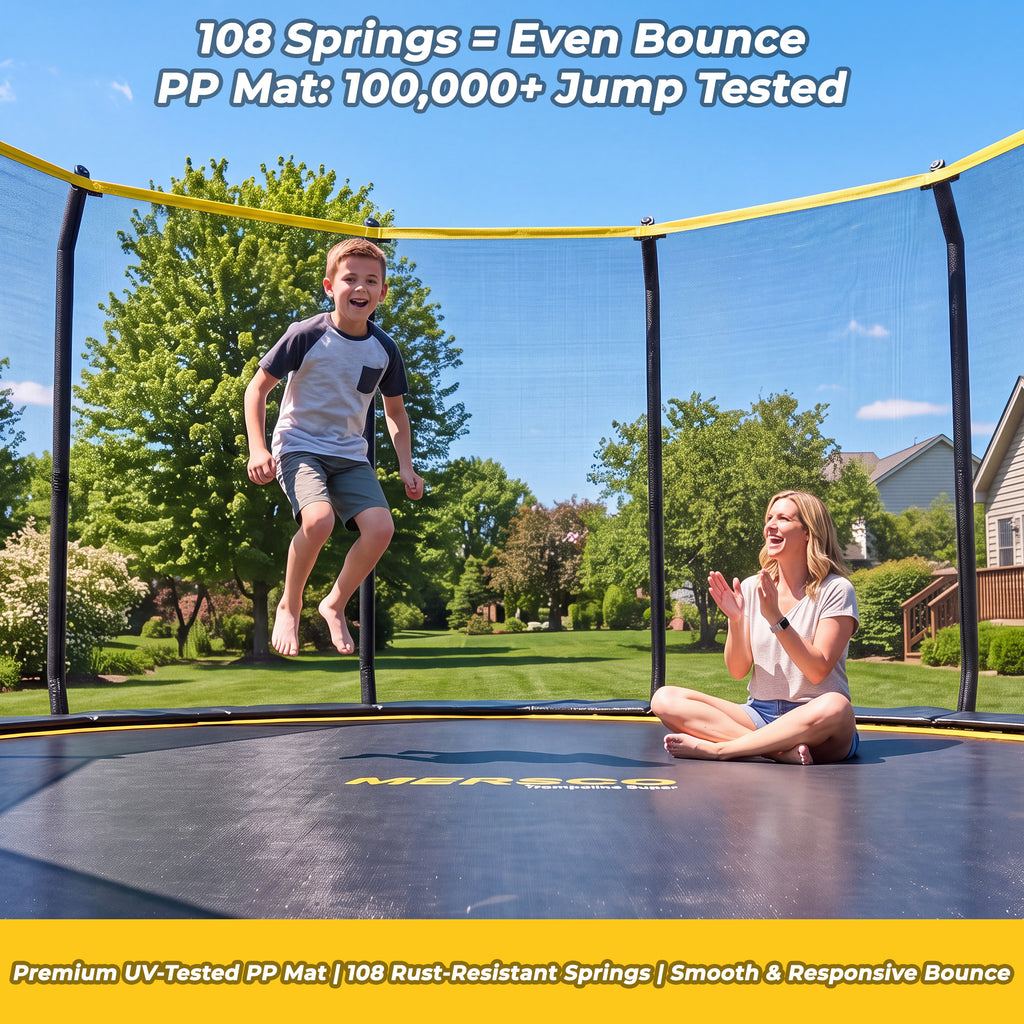 Mersco 16FT Kids Trampoline, Heavy Duty Outdoor Trampoline with Safety Enclosure Net and Upgraded Ladder for Backyard Family Fun, Jumping Trampoline SUPER