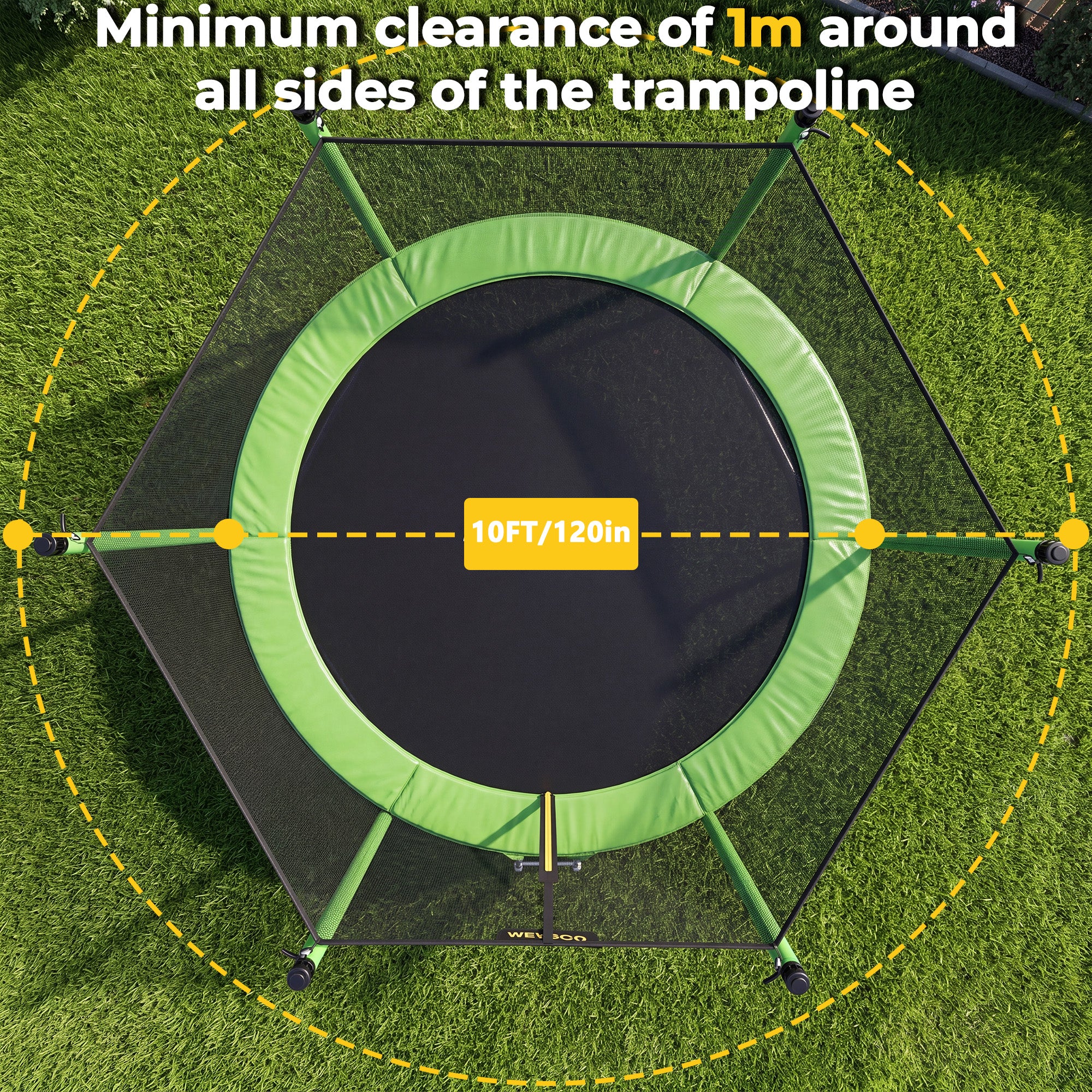 Mersco 10ft Trampoline for Kids,Outdoor Trampoline with Enclosure Net and Ladder,Upright-Poled Backyard Trampoline PLAY for Family Fun,Birthday Gifts,Green