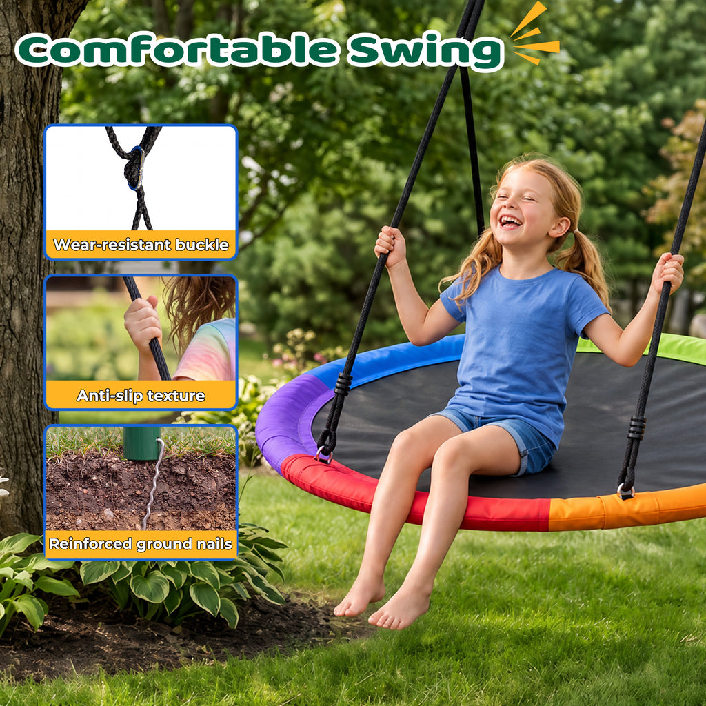 Mersco 48"Swing Set for Backyard with Stand,440 LBS Saucer Swing for Kids Outdoor with Heavy-Duty Metal Frame & Adjustable Ropes Round Swing,Green