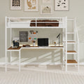 Uiowio Twin Loft Bed with L-Shaped Desk & Large Storage, Space-Saving Loft Bed Frame with Stairs & Continuous Guard Railing, White
