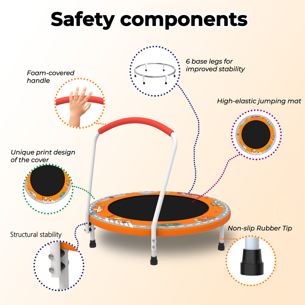 Mersco 36" Kids Trampoline for Toddlers,Indoor & Outdor Trampoline with Handle for 2+ Years Kids,Baby Toys Gifts for Boys Girls, Birthday, Orange