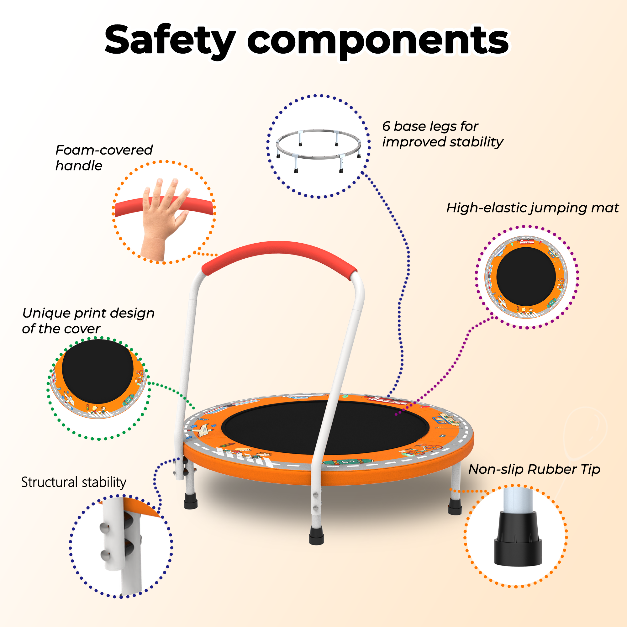 Mersco 36" Kids Trampoline for Toddlers,Indoor & Outdor Trampoline with Handle for 2+ Years Kids,Baby Toys Gifts for Boys Girls, Birthday, Orange