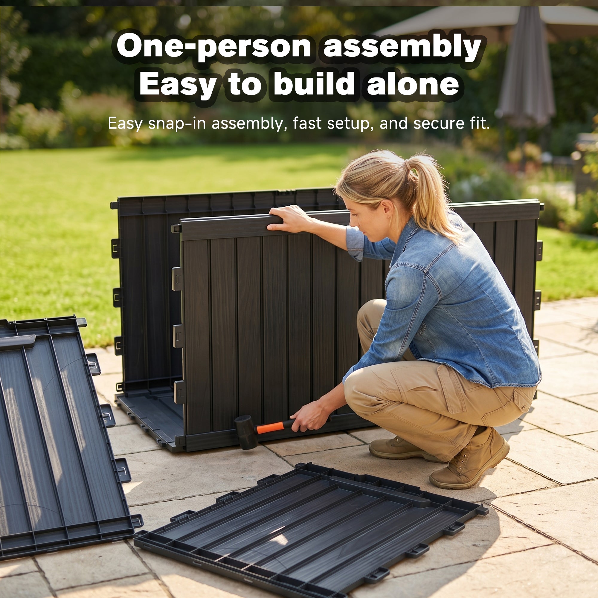 UIOWIO Deck Box Outdoor Storage ,Resin Deck Boxes Outdoor Waterproof UV Resistant with Hundles,Outside Lockable Toy Storage for Pool ,Patio Furniture and Sports Equipment,Black