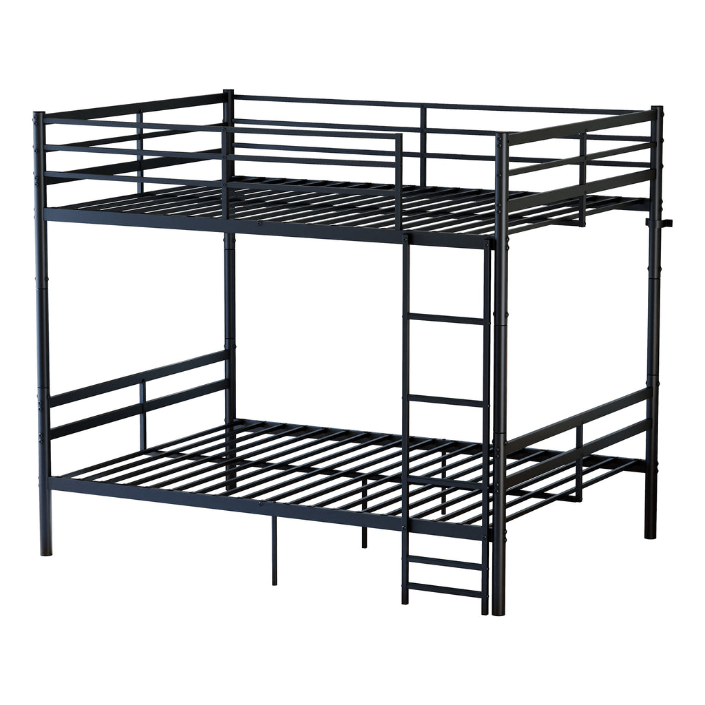 Kdymod Full over Full Metal Bunk Bed with Storage, Converts to 2 Separate Beds, Heavy-Duty & Space-Saving Bed Frame with Built-in Ladder & Safety Guardrail, Black