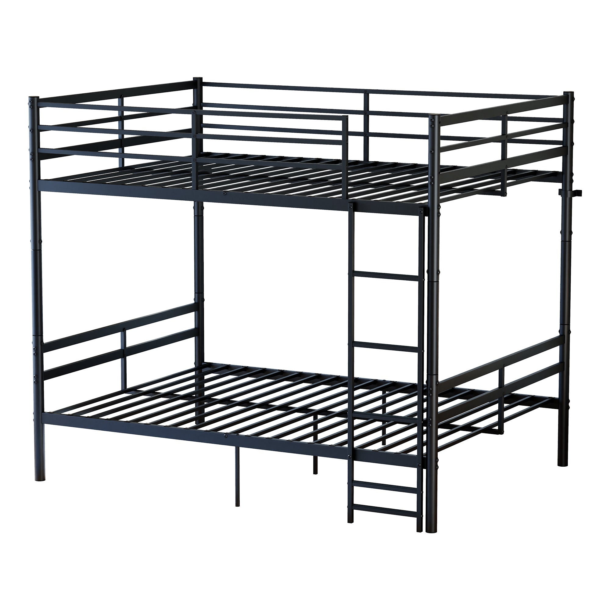 Kdymod Full over Full Metal Bunk Bed with Storage, Converts to 2 Separate Beds, Heavy-Duty & Space-Saving Bed Frame with Built-in Ladder & Safety Guardrail, Black