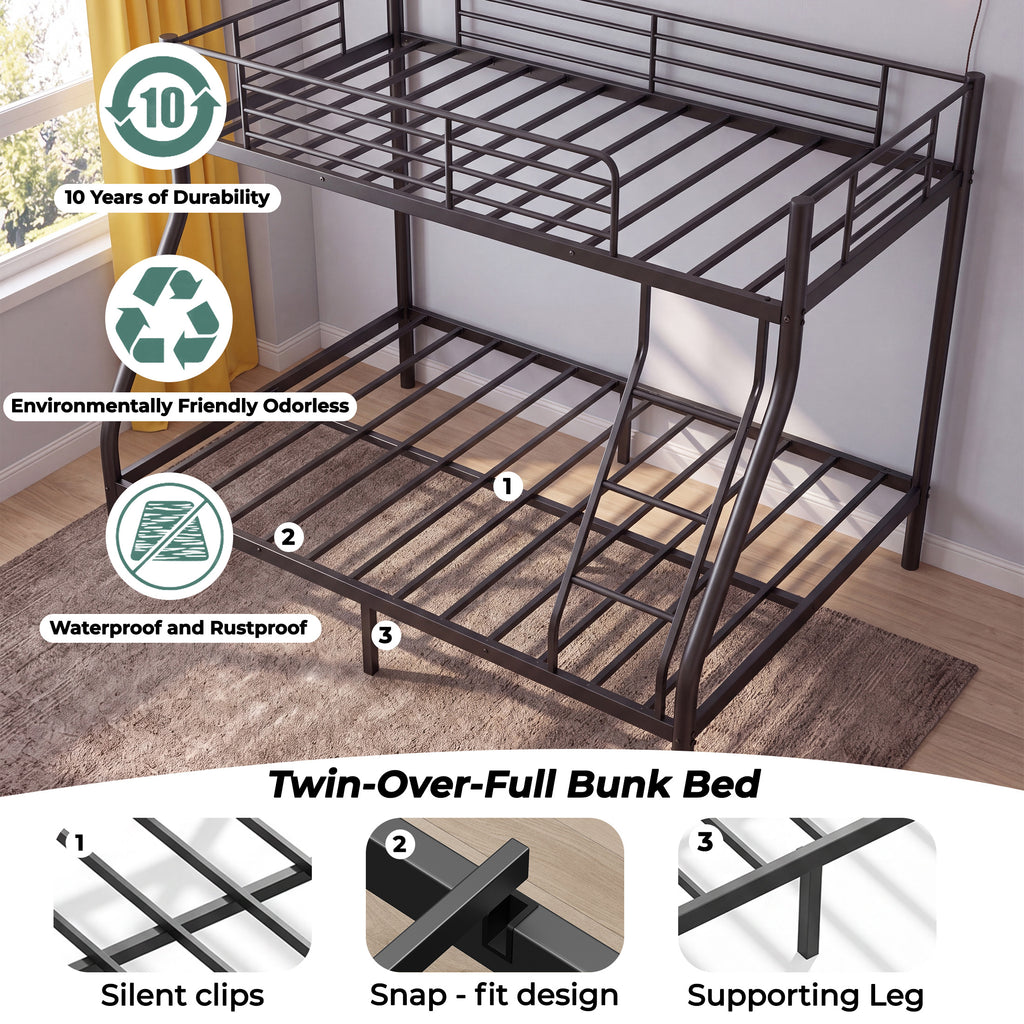 Kdymod Twin over Full Metal Bunk Bed with Stairs & Storage, Heavy Duty Bed Frame for Adults & Teens, No Box Spring Needed, Black