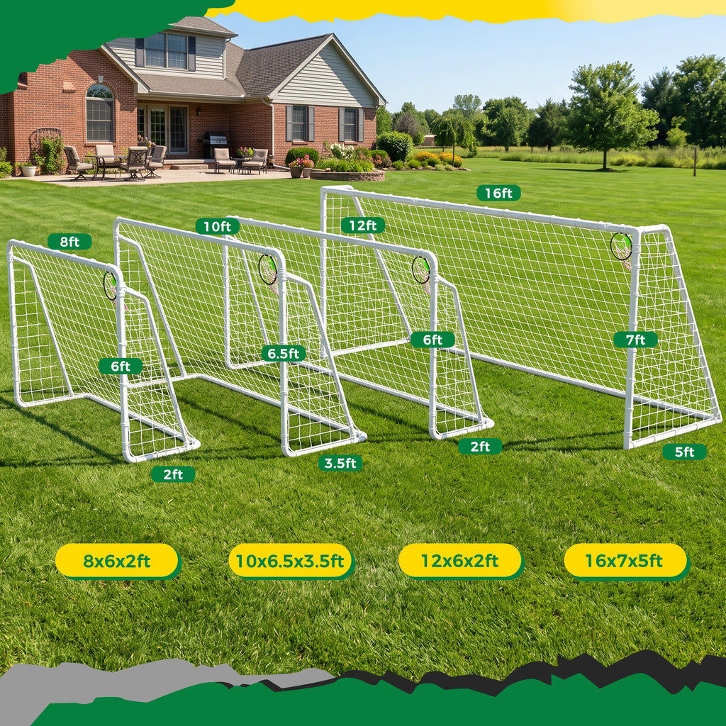 Mersco 10.5x6 FT Soccer Goal for Backyard,Heavy-Duty Metal Soccer Net,Outdoor Soccer Equipment Set, with 6 Soccer Cones & 5 Stakes, Soccer Goal for Kids and Adults,White