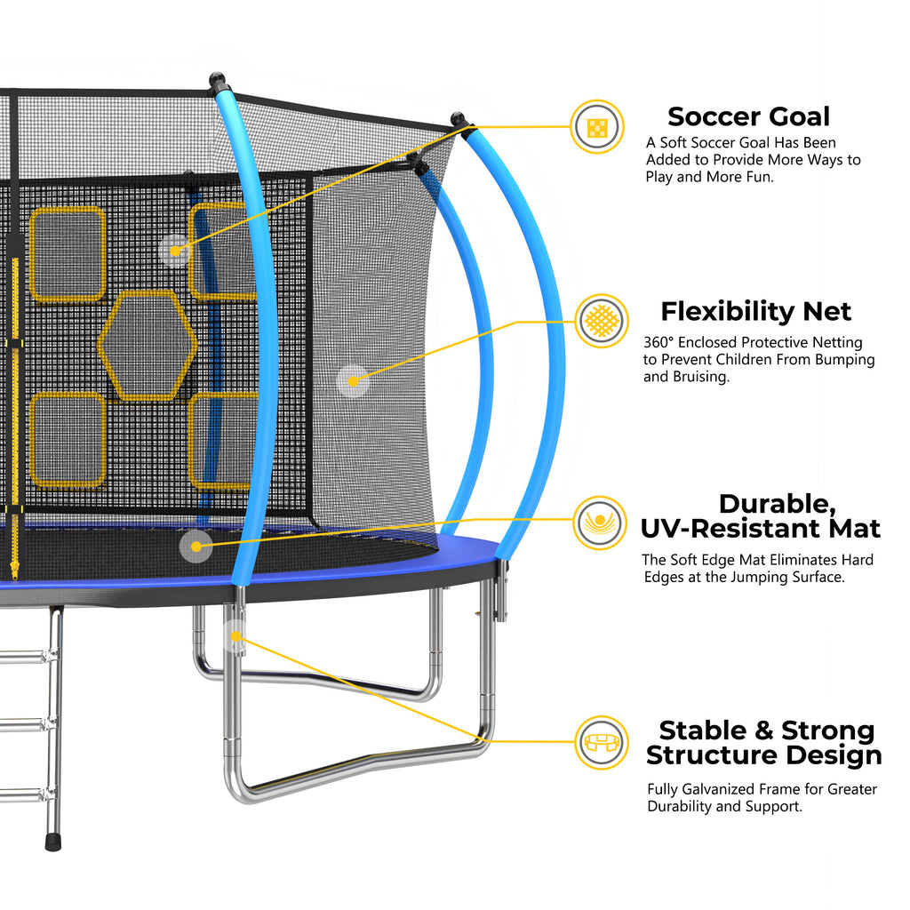 Mersco 14FT Trampoline for Kids with Mulifunctional Target Cloth,Outdoor Recreational Trampolines with Enclosure Net ,Ladder,Jumping Trampoline Space for Boys and Girls Birthday Festival Gifts,Blue
