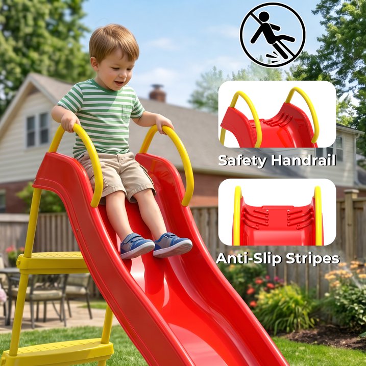Kdymod 5.7FT Kid Outdoor Slide,Water Slide for Backyard with Ladder,Playground Freestanding Slide for Chlidren Birthday Gifts,Red