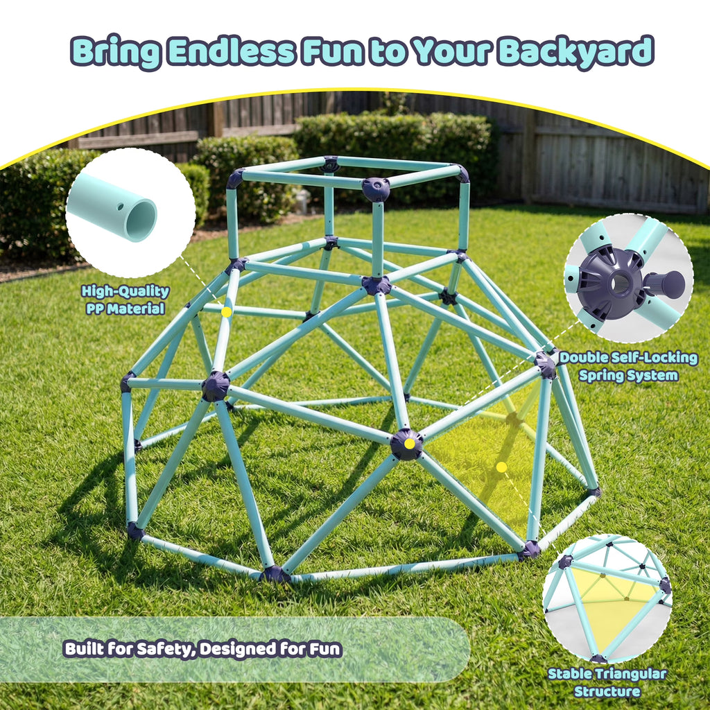 Kdymod 6ft Climbing Dome with Top for Kids Ages 3-8, Indoor/Outdoor Jungle Gym Playset, Dual Safety-Lock Geometric Climber, Easy Assembly Backyard Playground Equipment, Blue.