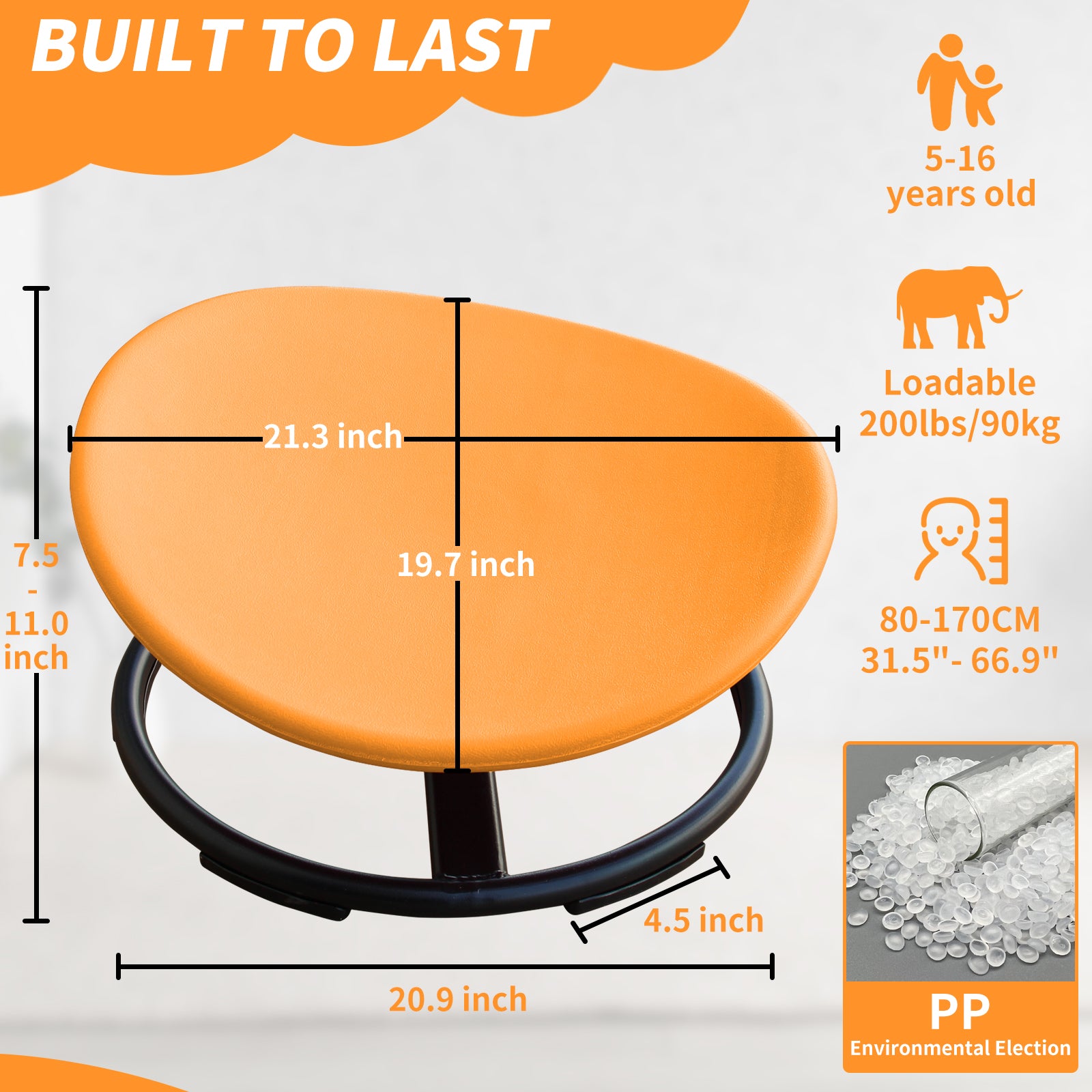 Cirui 360° Swivel Sensory Spin Chair for Kid with Autism, Sensory Spinning Chair, CKids Sensory Toy Chair with Non Slip Spinning Seat,Toddler Sit for Coordination Balance Focus Training,Orange