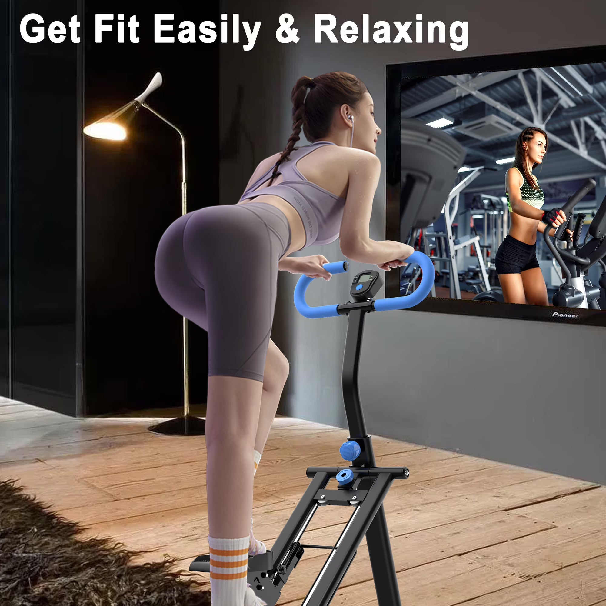 Kdymod Stair Stepper for Home with Adjustable Handlebar, Vertical Climber Workout Machine for Full-Body Exercise, Compact Foldable & Stable Frame ,Blue
