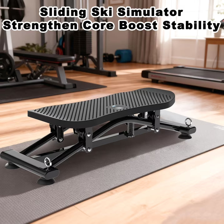Kdymod Sliding Ski Simulator with Resistance Bands, Indoor Skiing Fitness Equipment for Home Gym, Non-Slip Base & Full-Body Cardio Training Machine for Core, Leg & Arm Workout, Black
