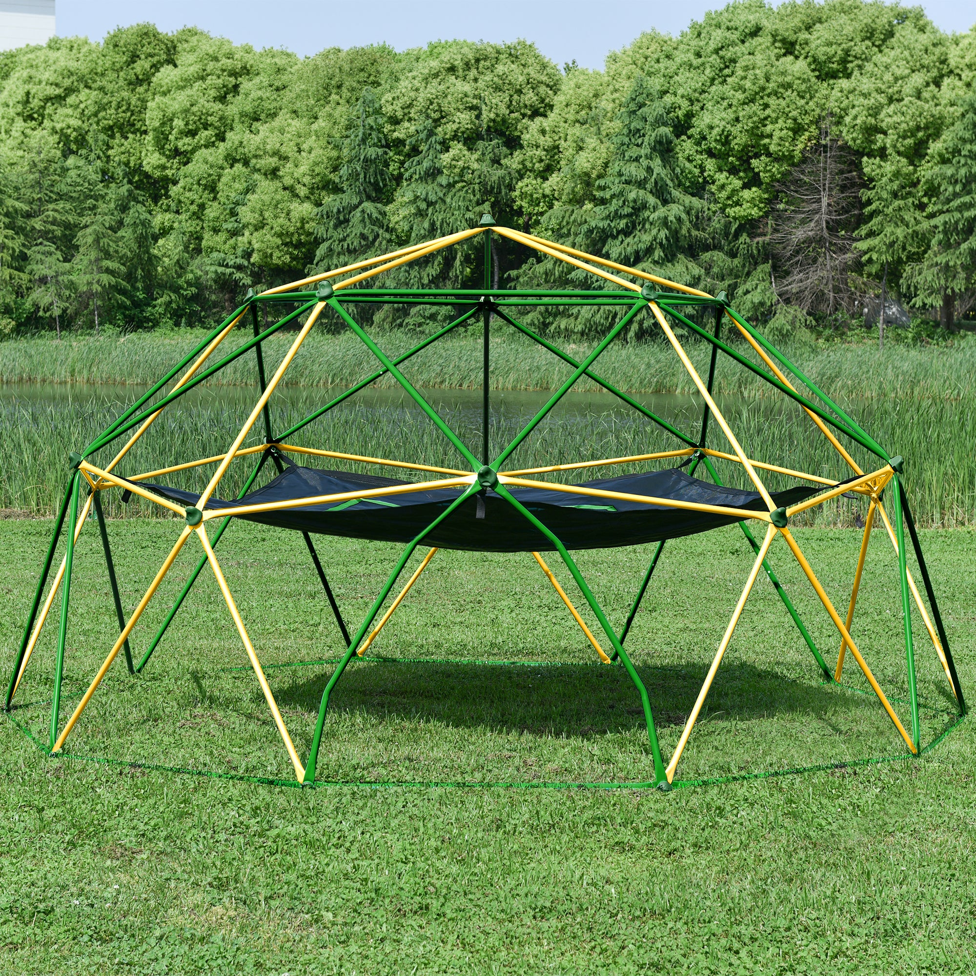 Kdymod 12FT Climbing Dome for Kids with Hammock,Geometric Dome Climber Jungle Gym Supports 1000 LBS, Outdoor Backyard Play for Kids 3-10 Years Old, Easy Assembly with Climbing Grips
