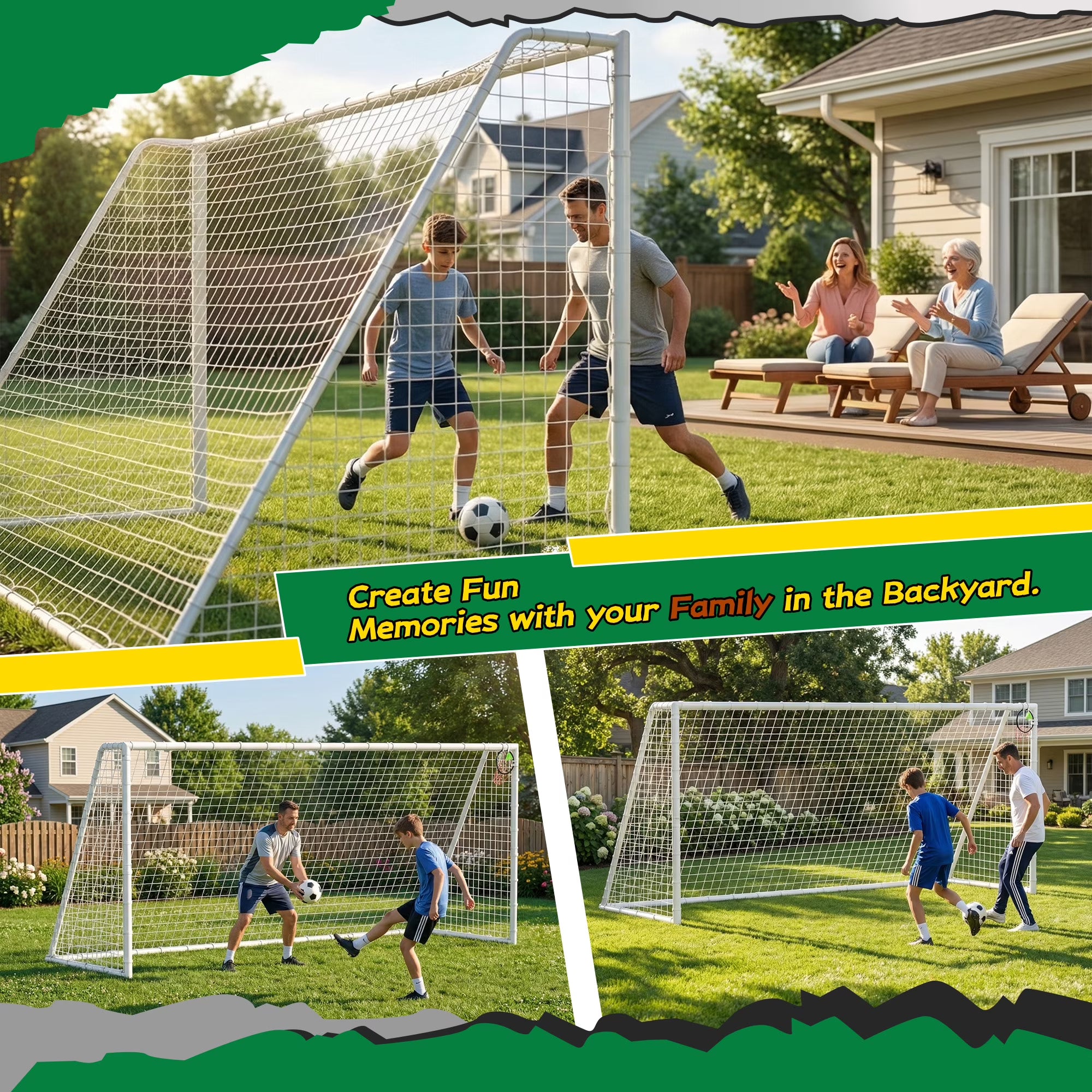 Kdymod 16×7 FT Portable Soccer Goal for Backyard, Easy Assembly Outdoor Soccer Goal Set for Kids and Adults (White)