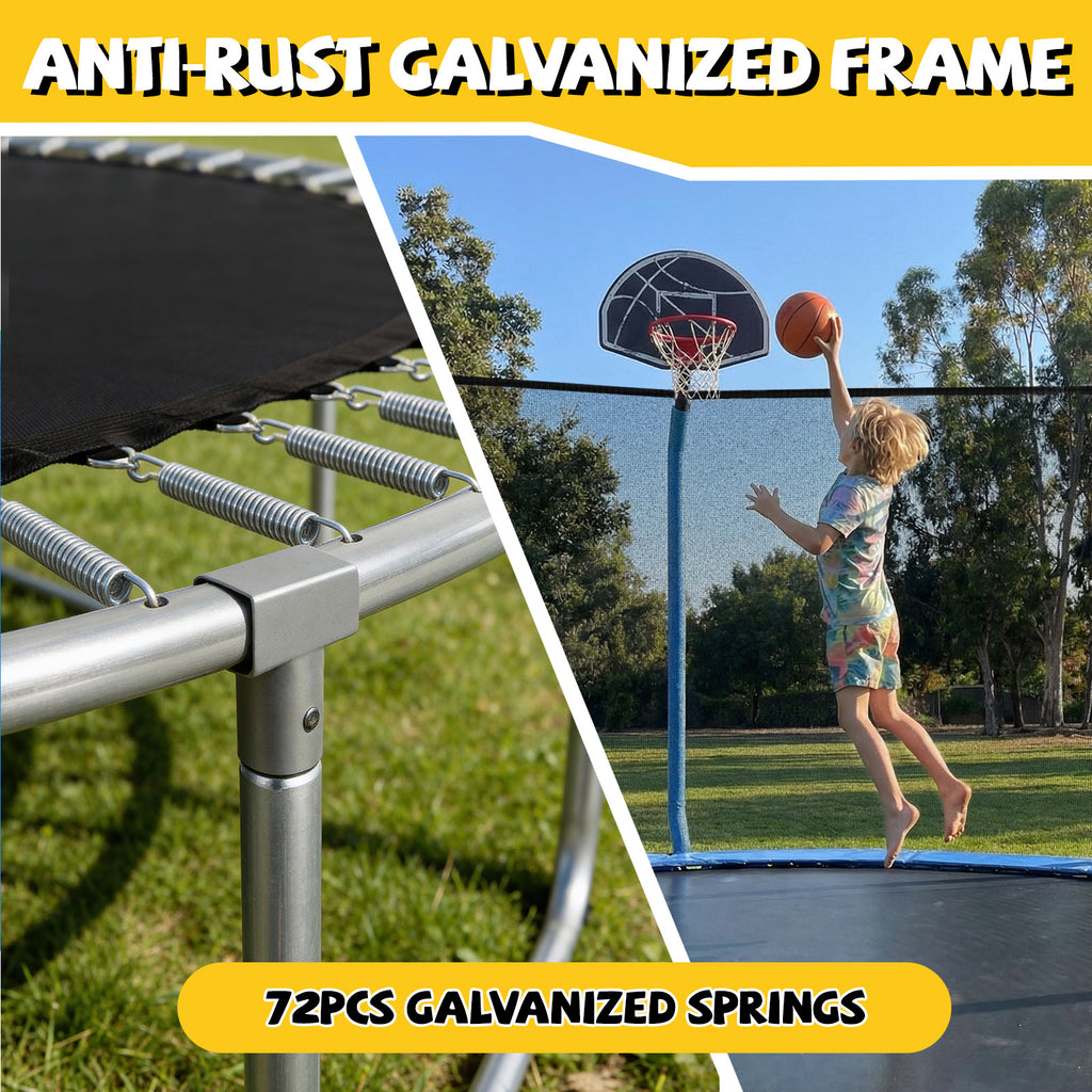 Mersco 12ft Trampoline for Kids and Adults,No-Gap Design Outdoor Trampoline with Basketball Hoop,Enclosure Net and Ladder,Jumping Trampoline SUPER for Boys and Girls Birthday Gift,Blue