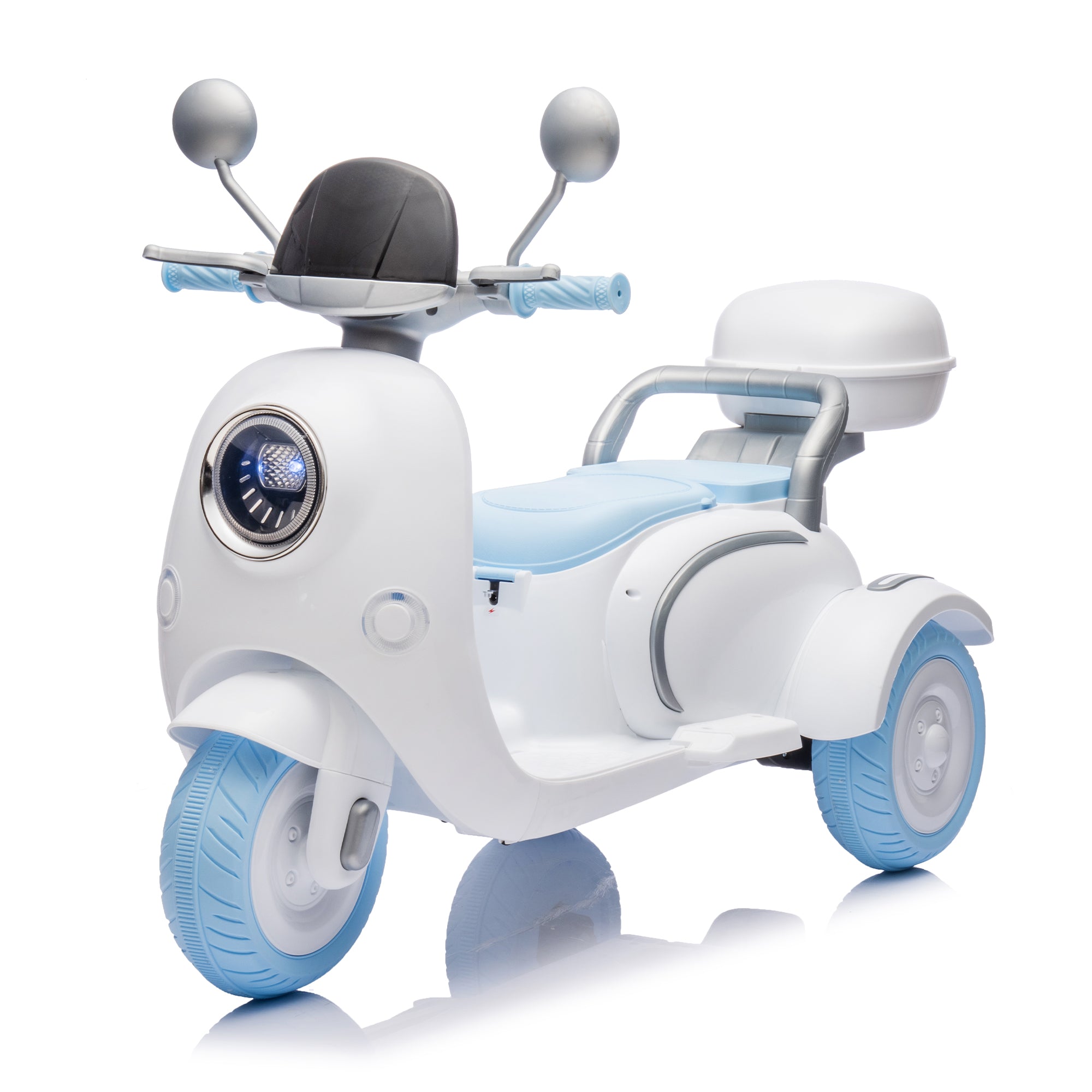 Cirui 2 Seater 12V Kids Motorcycle,3 Wheel Ride Dual Motorcycle,Toy 12V Electric Motorcycle with Front LED Light/USB/Storage Box,Blue