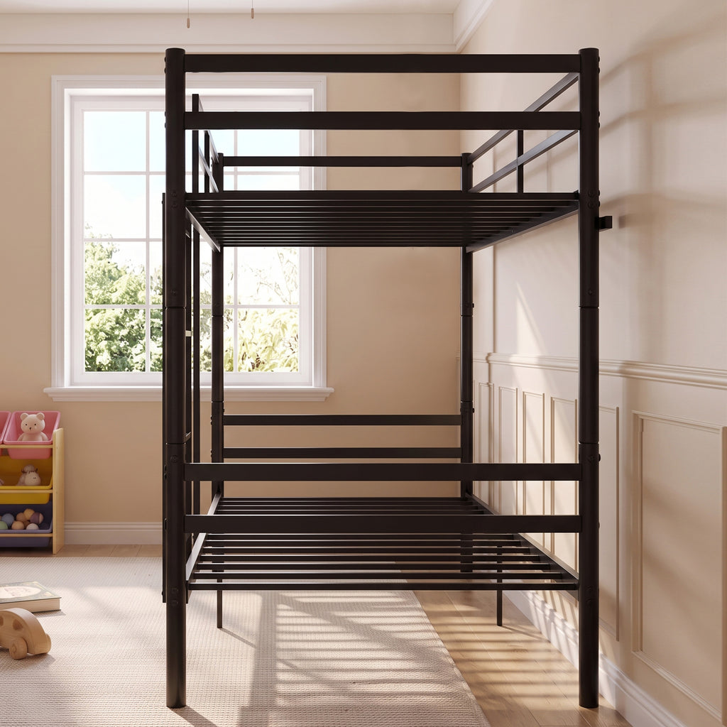 Kdymod Twin over Twin Metal Bunk Bed with Convertible 2-in-1 Design, Metal Bunk Bed Frame with Ladder & Safety Guardrail, Space-Saving for Teens and Adults, Black