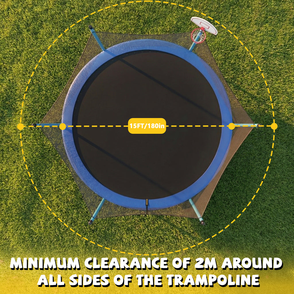 Mersco 15ft Trampoline for Kids Adults,Outdoor Upright-Poled Trampoline with Enclosure,Basketball Hoop and Ladder,Jumping Trampoline PLAY for Boys and Girls Birthday Gift ,Blue