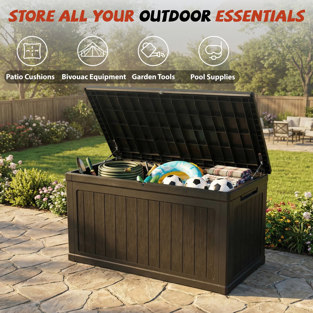 Mersco 230 Gallon Large Deck Box,Lockable Resin Outdoor Indoor Storage Box with Hundles,Waterproof UV Resistant Outside Deck Box for Patio Furniture Cushions, Pool Float,Garden Tool,Black