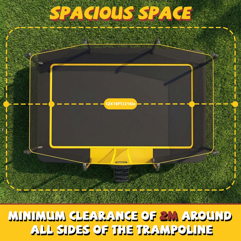 Mersco 12x18FT Kids Adults Trampoline, ASTM Certified Heavy Duty Outdoor Trampoline with Safety Enclosure Net and Upgraded Ladder for Backyard Family Fun, Fitness Trampoline MAX