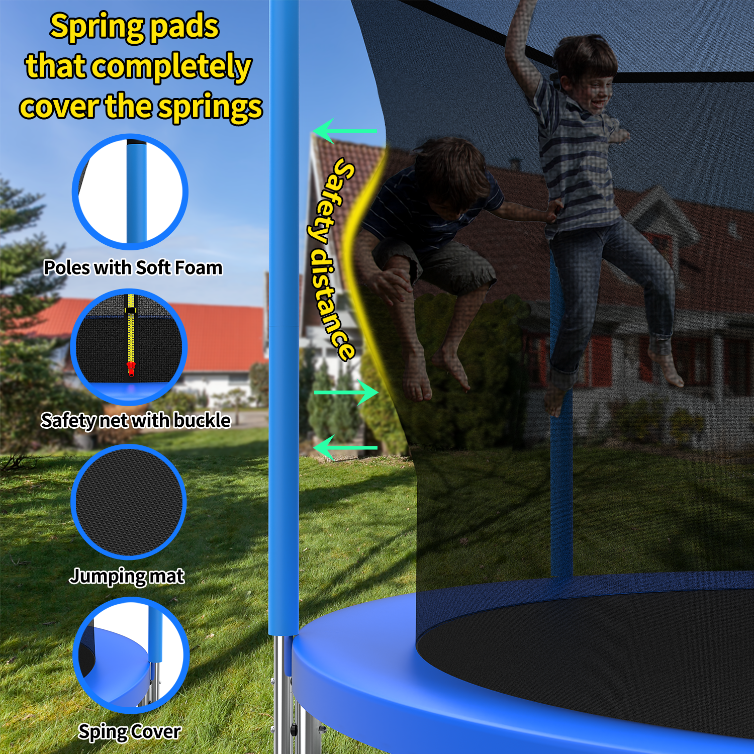 Mersco 10FT Heavy Duty Trampoline with Enclosure Net , Swing Set Outdoor Big Trampoline for Backyard,Kids Trampoline with Basketball Hoop,Birthday and Holiday Gifts for Kids,Blue