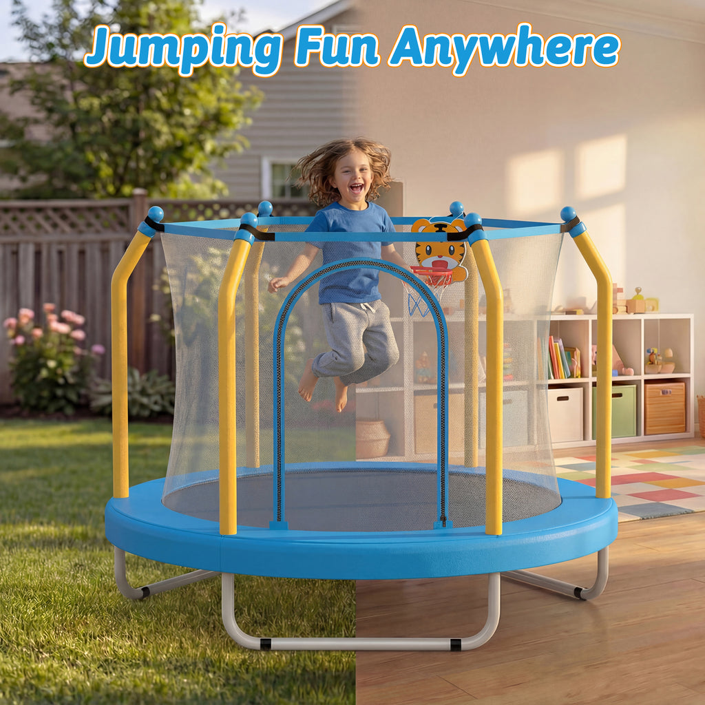 Mersco 55inch Kids Trampoline for Toddlers, Indoor and Outdor Toddler Trampoline with Safety Net, Mini Small Children Trampolines with Basketball Hoop,Baby Toys Gifts for Boys Girls, Birthday, Blue