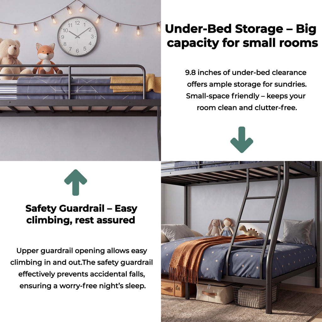 Kdymod Twin over Full Metal Bunk Bed with Stairs & Storage, Heavy Duty Bed Frame for Adults & Teens, No Box Spring Needed, Black