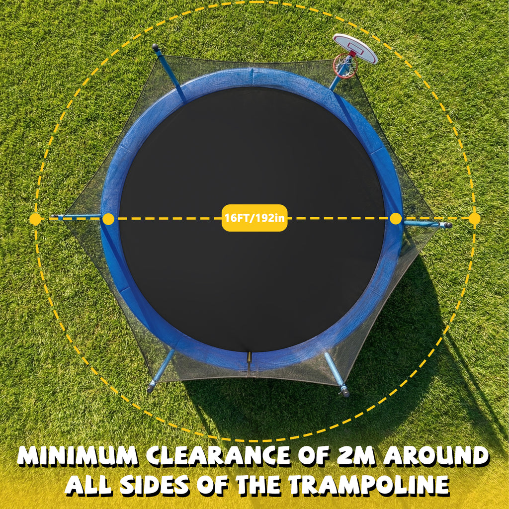 Mersco 16ft Trampoline for Kids and Adults,Outdoor Trampoline with Enclosure,Basketball Hoop and Ladder,Upright-Poled Backyard Trampoline,Jumping Trampoline PLAY for Boys and Girls Birthday Gift,Blue