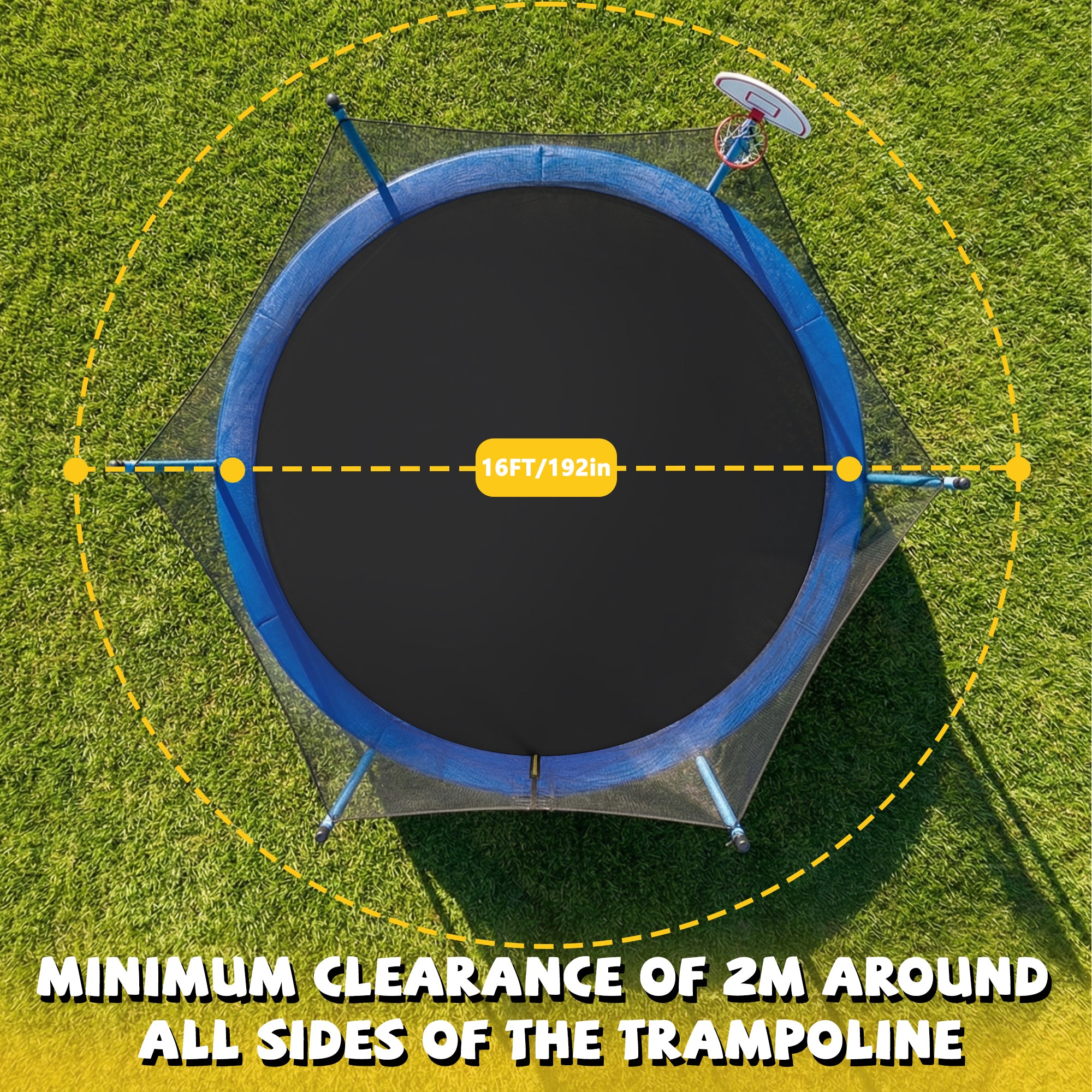 Mersco 16ft Trampoline for Kids and Adults,Outdoor Trampoline with Enclosure,Basketball Hoop and Ladder,Upright-Poled Backyard Trampoline,Jumping Trampoline PLAY for Boys and Girls Birthday Gift,Blue