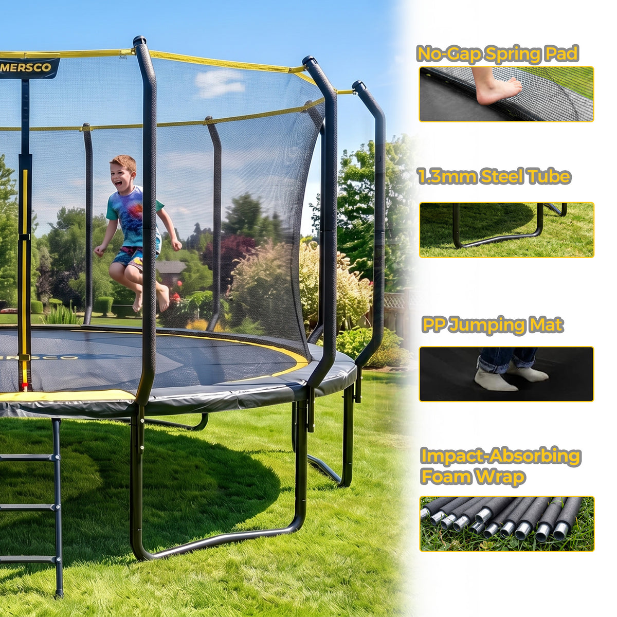Mersco 15FT Kids Trampoline, Heavy Duty Outdoor Trampoline with Safety Enclosure Net and Upgraded Ladder for Backyard Family Fun, Jumping Trampoline SUPER
