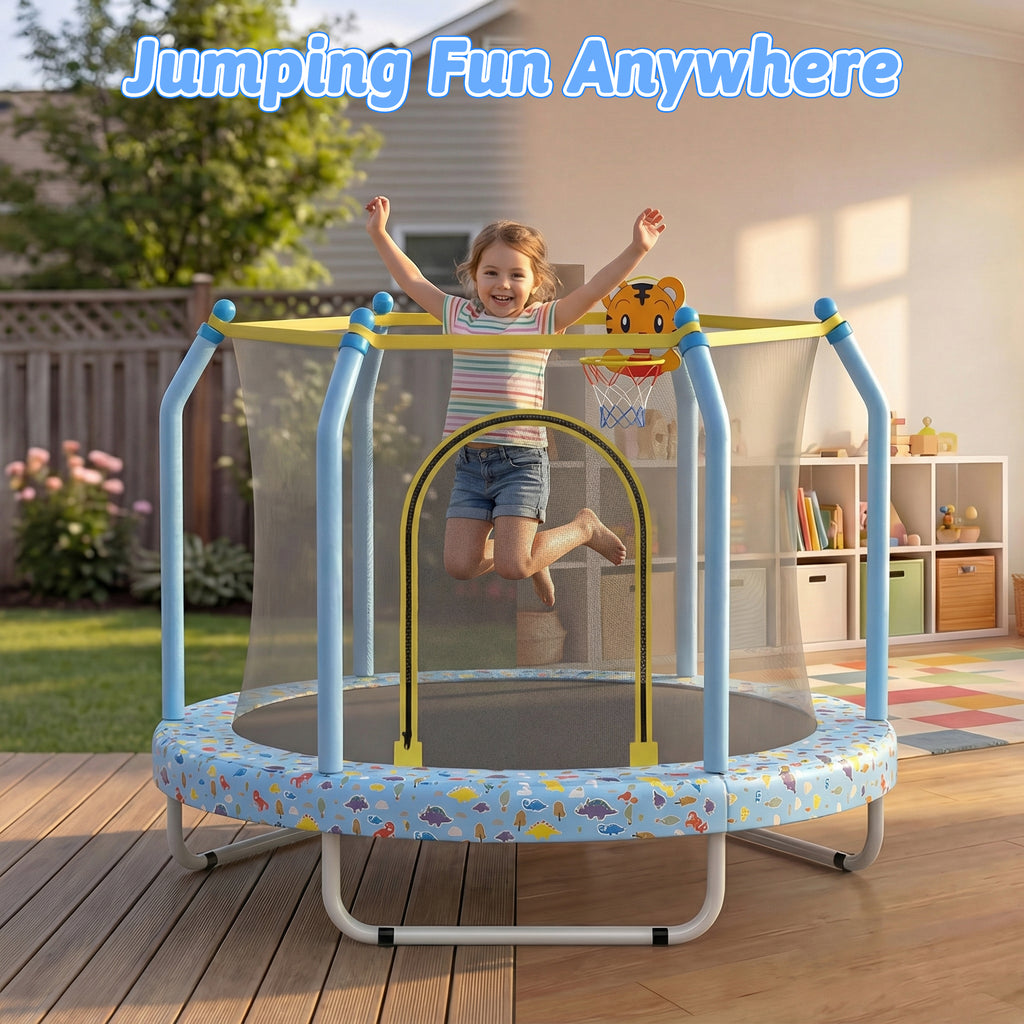 Mersco 55 inch Toddler Trampoline for Kids, Mini Trampoline with Enclosure Net and Ball ,Indoor Outdoor Small Kids Trampoline Birthday Gifts for Boys and Girls, Print