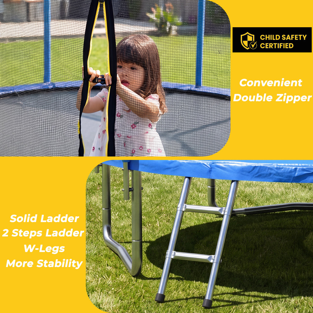 Mersco 10ft Trampoline for Kids,Outdoor Trampoline with Enclosure Net and Ladder,Upright-Poled Backyard Trampoline PLAY for Family Fun,Jumping Trampoline fo Birthday Gifts,Blue