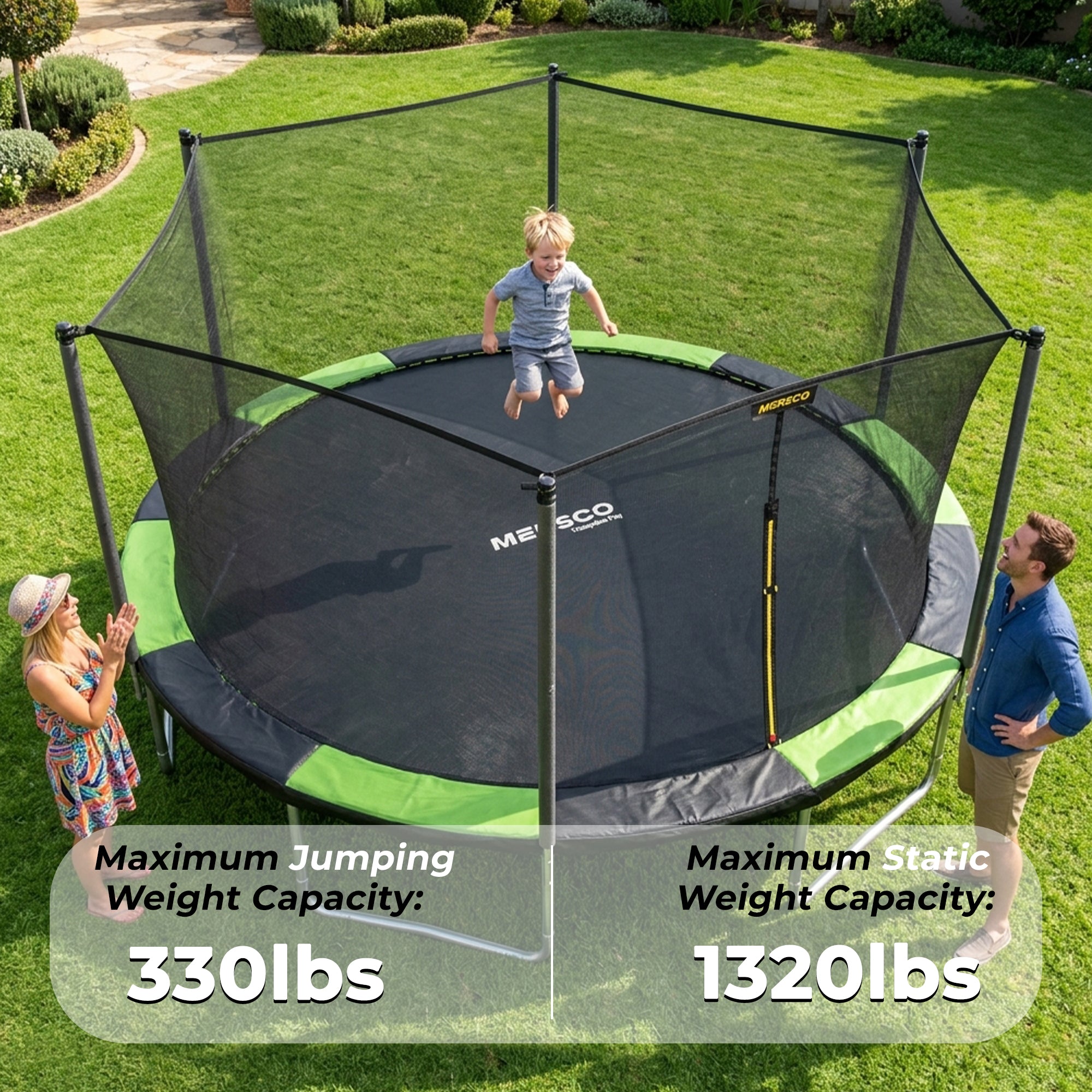 Mersco 16FT Trampoline PLAY Heavy Duty Outdoor Trampoline for Kids, Backyard Trampoline with Enclosure Net for Family Fun,Jumping Trampoline for Boys and Girls Birthday Gift,Green