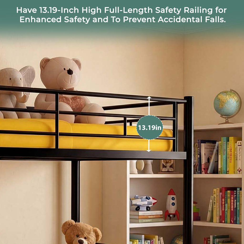 Kdymod Triple Bunk Bed Twin over Twin with Trundle, Convertible Metal Bunk Bed Frame with Ladder & Safety Guardrail, Space-Saving for Teens and Adults, Bedroom Dorm, Black